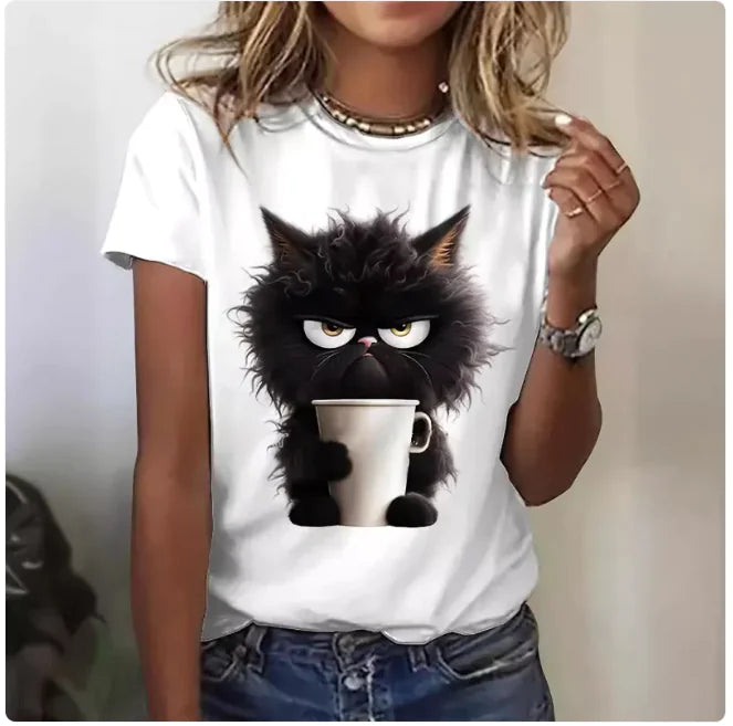 Women's Funny Cat Print T-Shirt